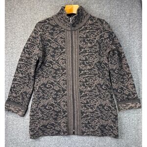 A.IDA Italy Wool Blend Full Zip Damask Cardigan Luxury Sweater Women Size L Aida